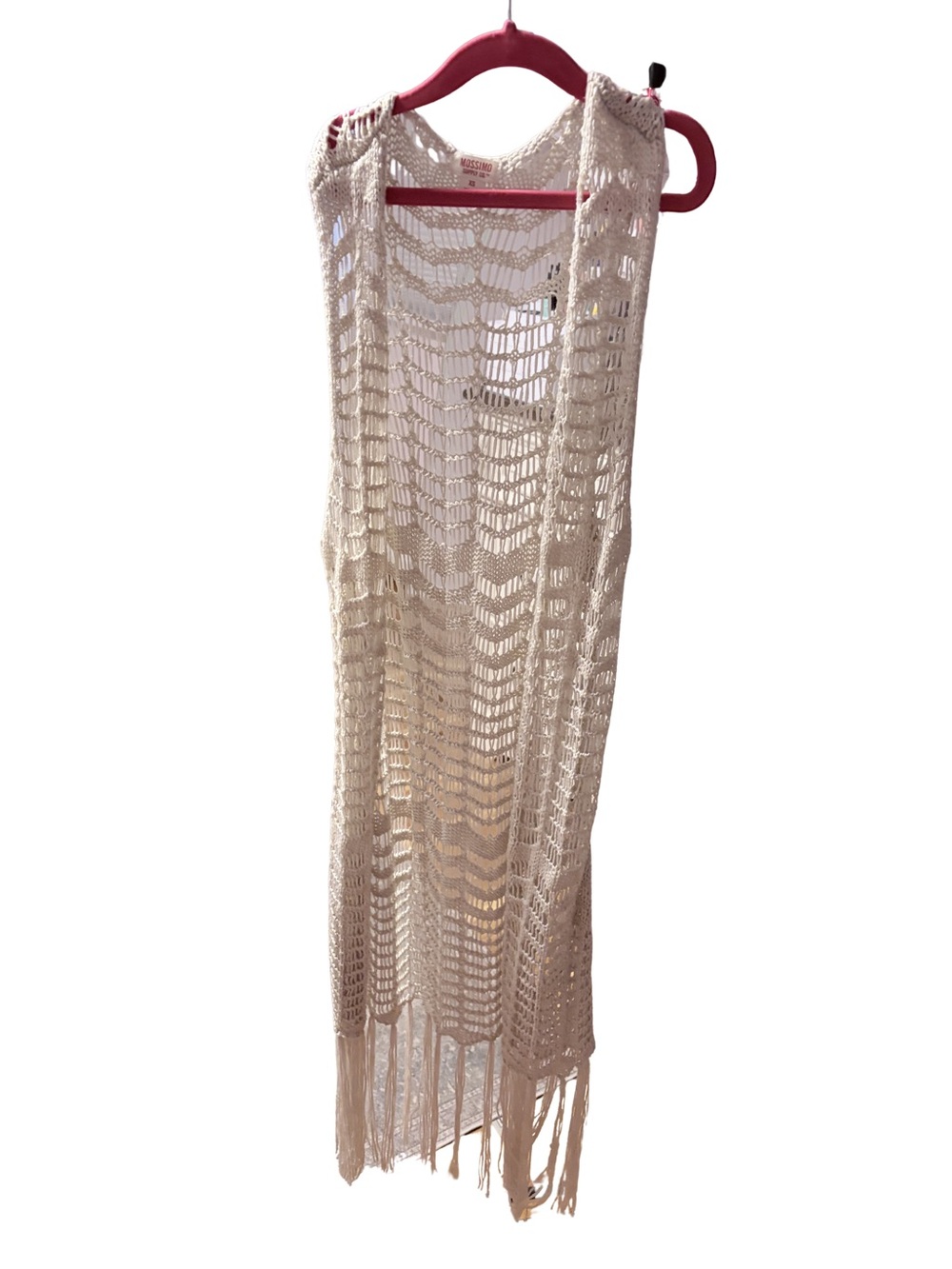 XS Mossimo-Cream Crochet Sleeveless Long Duster